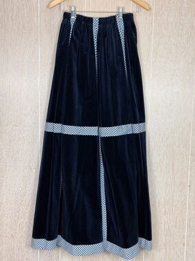 Vintage 70s Chessa Davis Velvet A-Line Maxi Skirt Navy Blue